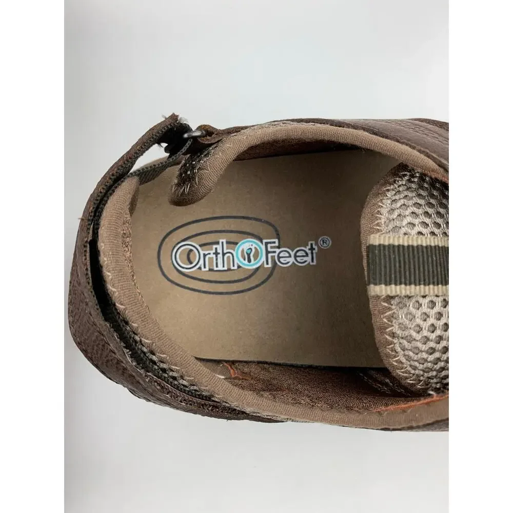 Orthofeet Sandals Fisherman Closed Toe Brown Leather Comfort 593 Mens 12 4E Wide